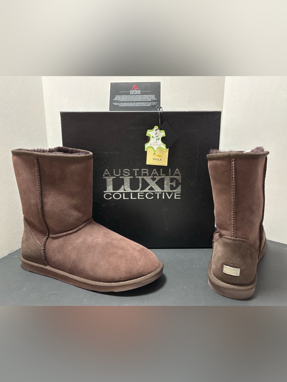 NIB Australia Luxe Collective Mens Cosy Short Shearling Boots Beva Brown Size 13